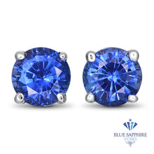 Load image into Gallery viewer, 0.91ctw Round Blue Sapphire Earrings in 14K White Gold