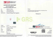 Load image into Gallery viewer, 3.37 ct. GRS Certified Radiant Pink Sapphire