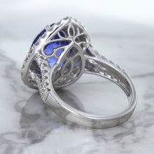 Load image into Gallery viewer, 6.08ct Pear Shaped Blue Sapphire Ring with Sapphire and Diamond halo in 18K White Gold