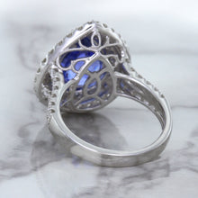 Load image into Gallery viewer, 6.08ct Pear Shaped Blue Sapphire Ring with Sapphire and Diamond halo in 18K White Gold