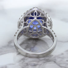 Load image into Gallery viewer, 6.08ct Pear Shaped Blue Sapphire Ring with Sapphire and Diamond halo in 18K White Gold
