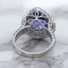 Load image into Gallery viewer, 6.08ct Pear Shaped Blue Sapphire Ring with Sapphire and Diamond halo in 18K White Gold