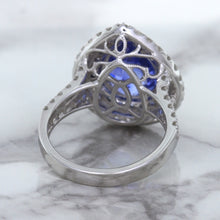 Load image into Gallery viewer, 6.08ct Pear Shaped Blue Sapphire Ring with Sapphire and Diamond halo in 18K White Gold