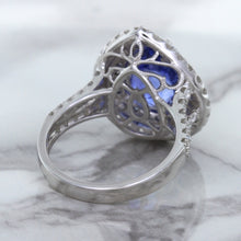 Load image into Gallery viewer, 6.08ct Pear Shaped Blue Sapphire Ring with Sapphire and Diamond halo in 18K White Gold