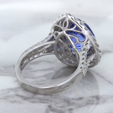 Load image into Gallery viewer, 6.08ct Pear Shaped Blue Sapphire Ring with Sapphire and Diamond halo in 18K White Gold