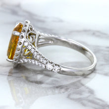 Load image into Gallery viewer, 3.64ct Oval Yellow Sapphire Ring with Diamond Halo in 18K White Gold