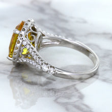 Load image into Gallery viewer, 3.64ct Oval Yellow Sapphire Ring with Diamond Halo in 18K White Gold