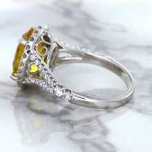 Load image into Gallery viewer, 3.64ct Oval Yellow Sapphire Ring with Diamond Halo in 18K White Gold