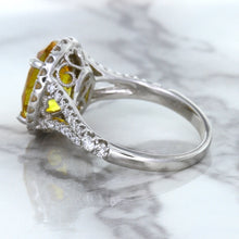 Load image into Gallery viewer, 3.64ct Oval Yellow Sapphire Ring with Diamond Halo in 18K White Gold