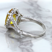 Load image into Gallery viewer, 3.64ct Oval Yellow Sapphire Ring with Diamond Halo in 18K White Gold