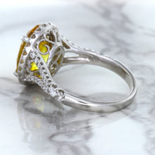 Load image into Gallery viewer, 3.64ct Oval Yellow Sapphire Ring with Diamond Halo in 18K White Gold