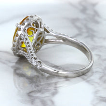 Load image into Gallery viewer, 3.64ct Oval Yellow Sapphire Ring with Diamond Halo in 18K White Gold