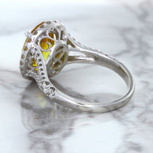 Load image into Gallery viewer, 3.64ct Oval Yellow Sapphire Ring with Diamond Halo in 18K White Gold