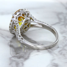 Load image into Gallery viewer, 3.64ct Oval Yellow Sapphire Ring with Diamond Halo in 18K White Gold