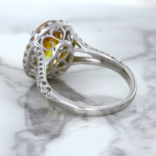 Load image into Gallery viewer, 3.64ct Oval Yellow Sapphire Ring with Diamond Halo in 18K White Gold