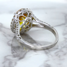 Load image into Gallery viewer, 3.64ct Oval Yellow Sapphire Ring with Diamond Halo in 18K White Gold