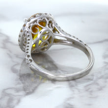 Load image into Gallery viewer, 3.64ct Oval Yellow Sapphire Ring with Diamond Halo in 18K White Gold