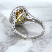 Load image into Gallery viewer, 3.64ct Oval Yellow Sapphire Ring with Diamond Halo in 18K White Gold