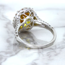 Load image into Gallery viewer, 3.64ct Oval Yellow Sapphire Ring with Diamond Halo in 18K White Gold