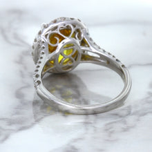 Load image into Gallery viewer, 3.64ct Oval Yellow Sapphire Ring with Diamond Halo in 18K White Gold