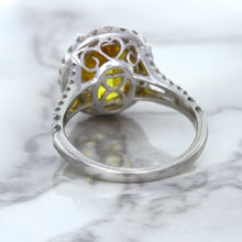 Load image into Gallery viewer, 3.64ct Oval Yellow Sapphire Ring with Diamond Halo in 18K White Gold