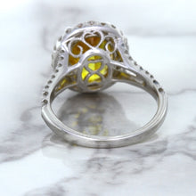Load image into Gallery viewer, 3.64ct Oval Yellow Sapphire Ring with Diamond Halo in 18K White Gold