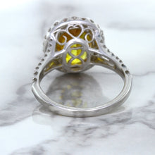 Load image into Gallery viewer, 3.64ct Oval Yellow Sapphire Ring with Diamond Halo in 18K White Gold