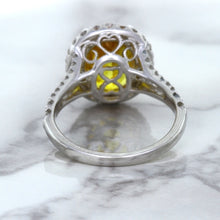 Load image into Gallery viewer, 3.64ct Oval Yellow Sapphire Ring with Diamond Halo in 18K White Gold
