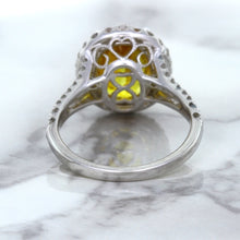 Load image into Gallery viewer, 3.64ct Oval Yellow Sapphire Ring with Diamond Halo in 18K White Gold