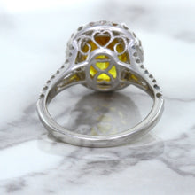Load image into Gallery viewer, 3.64ct Oval Yellow Sapphire Ring with Diamond Halo in 18K White Gold