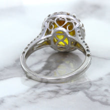 Load image into Gallery viewer, 3.64ct Oval Yellow Sapphire Ring with Diamond Halo in 18K White Gold