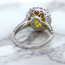 Load image into Gallery viewer, 3.64ct Oval Yellow Sapphire Ring with Diamond Halo in 18K White Gold
