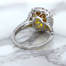 Load image into Gallery viewer, 3.64ct Oval Yellow Sapphire Ring with Diamond Halo in 18K White Gold