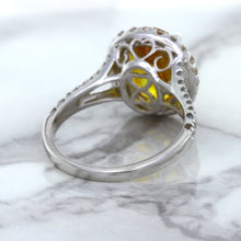 Load image into Gallery viewer, 3.64ct Oval Yellow Sapphire Ring with Diamond Halo in 18K White Gold