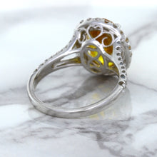 Load image into Gallery viewer, 3.64ct Oval Yellow Sapphire Ring with Diamond Halo in 18K White Gold