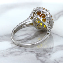 Load image into Gallery viewer, 3.64ct Oval Yellow Sapphire Ring with Diamond Halo in 18K White Gold