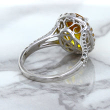 Load image into Gallery viewer, 3.64ct Oval Yellow Sapphire Ring with Diamond Halo in 18K White Gold