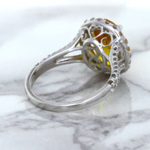 Load image into Gallery viewer, 3.64ct Oval Yellow Sapphire Ring with Diamond Halo in 18K White Gold