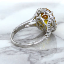 Load image into Gallery viewer, 3.64ct Oval Yellow Sapphire Ring with Diamond Halo in 18K White Gold
