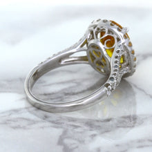 Load image into Gallery viewer, 3.64ct Oval Yellow Sapphire Ring with Diamond Halo in 18K White Gold