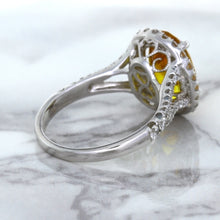 Load image into Gallery viewer, 3.64ct Oval Yellow Sapphire Ring with Diamond Halo in 18K White Gold