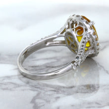 Load image into Gallery viewer, 3.64ct Oval Yellow Sapphire Ring with Diamond Halo in 18K White Gold