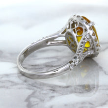 Load image into Gallery viewer, 3.64ct Oval Yellow Sapphire Ring with Diamond Halo in 18K White Gold