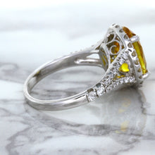 Load image into Gallery viewer, 3.64ct Oval Yellow Sapphire Ring with Diamond Halo in 18K White Gold