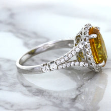 Load image into Gallery viewer, 3.64ct Oval Yellow Sapphire Ring with Diamond Halo in 18K White Gold