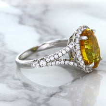 Load image into Gallery viewer, 3.64ct Oval Yellow Sapphire Ring with Diamond Halo in 18K White Gold
