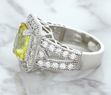 Load image into Gallery viewer, 3.64ct Radiant Yellow Sapphire Ring with Diamond Halo in 18K White Gold