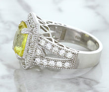 Load image into Gallery viewer, 3.64ct Radiant Yellow Sapphire Ring with Diamond Halo in 18K White Gold