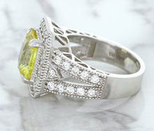 Load image into Gallery viewer, 3.64ct Radiant Yellow Sapphire Ring with Diamond Halo in 18K White Gold