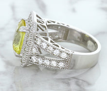Load image into Gallery viewer, 3.64ct Radiant Yellow Sapphire Ring with Diamond Halo in 18K White Gold